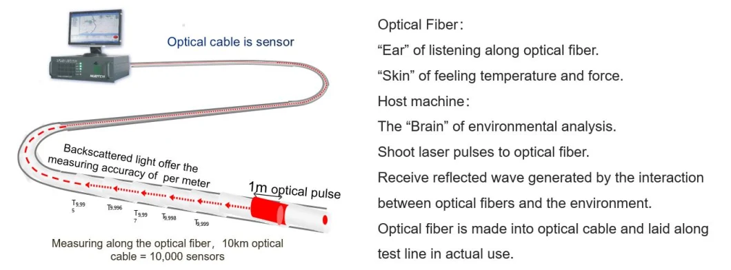 Long Range Distributed Fiber Optic Sensing Interrogator Das Dts System for Oil Pipeline Leakage Monitoring