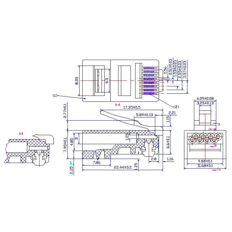 UTP RJ45 8 Pin 2 Tips CAT6 Modular Plug for Network LAN Cable 8p8c Ethernet Cable Crimp Connector