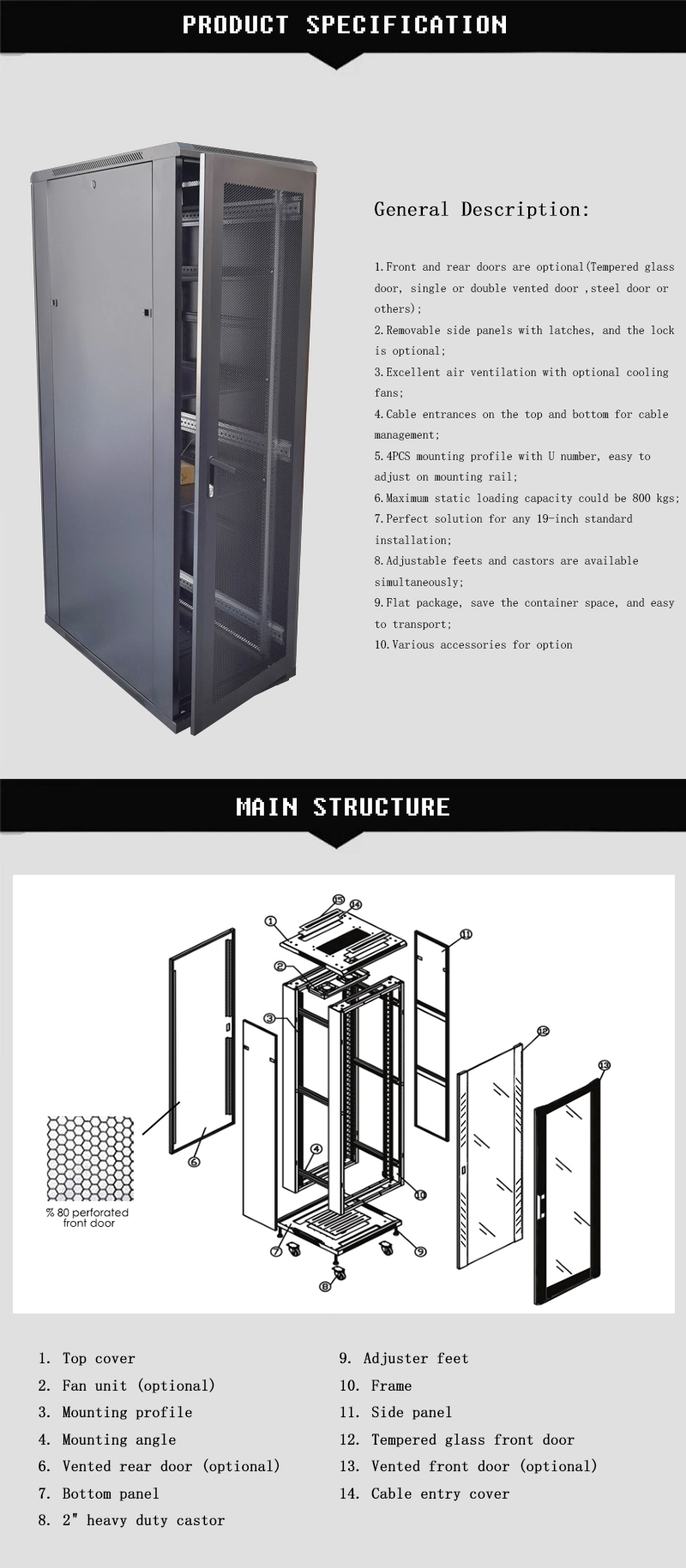New Server Rack 42u 600X1000 19inch Floor Standing Network Cabinets with 2fans