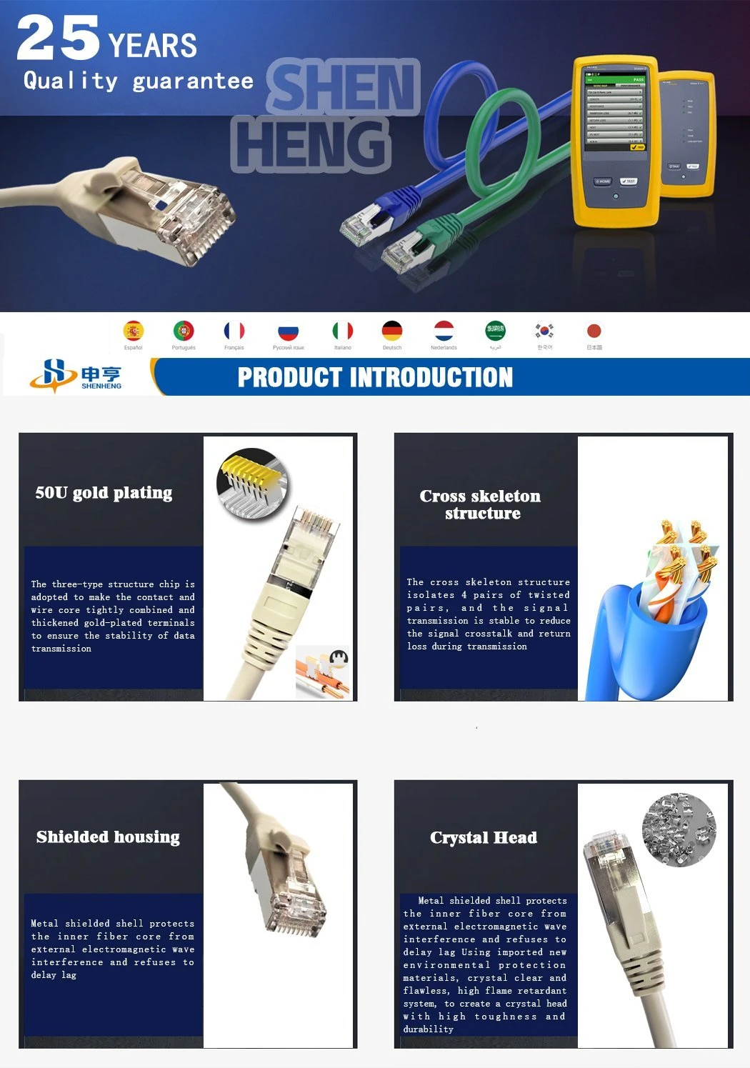 Shielded F/S/UTP Cat. 6 RJ45 Patch Cord Network Cabling