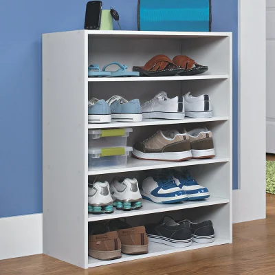 가정 가구 백색 회화 거실을 위한 열려있는 선반을 가진 5개의 층 쌓을 수 있는 신발 선반